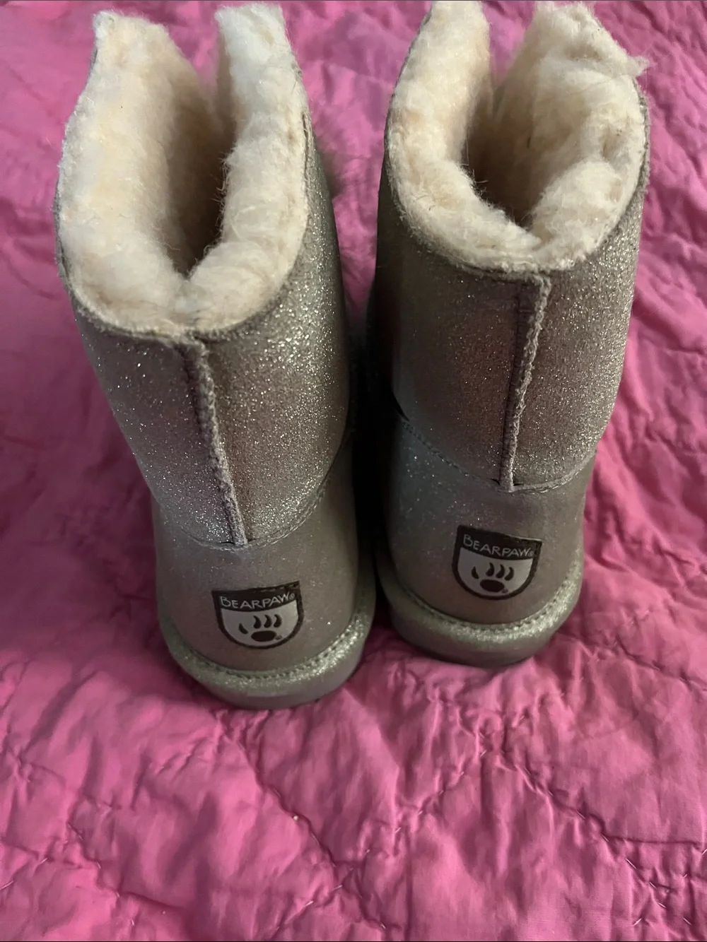 BearPaw Sparkle Taupe Fur-Trim Winter Boots never worn size 11